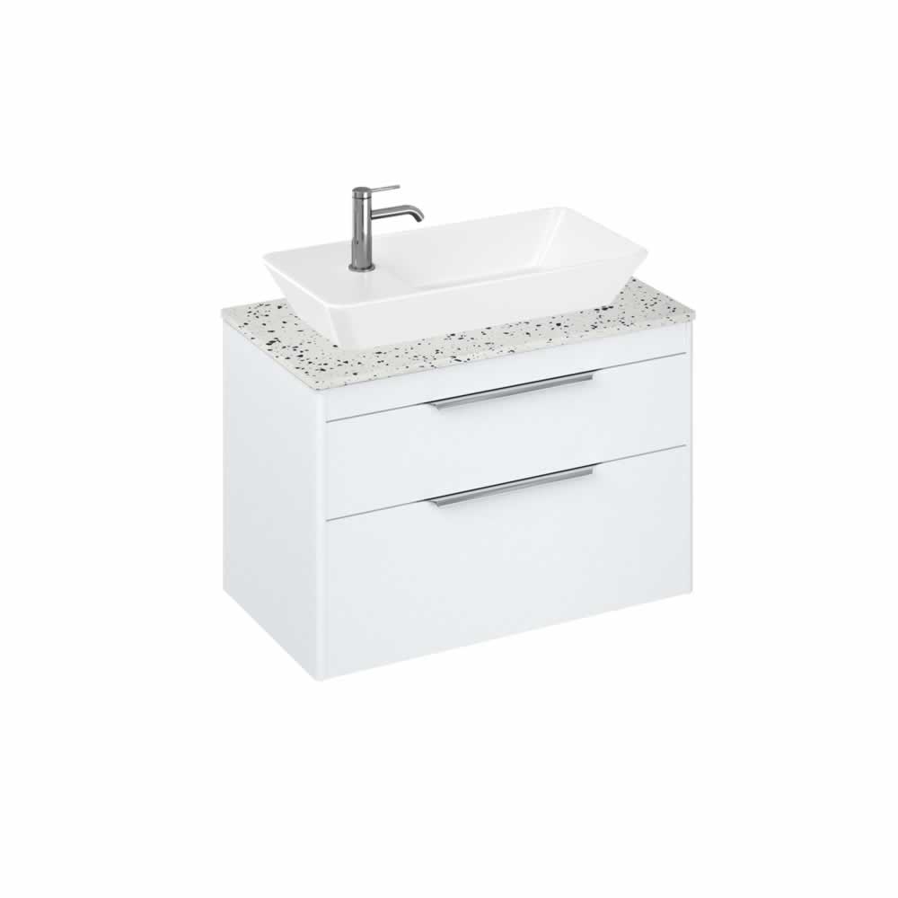 Shoreditch 85cm double drawer Matt White with Ice Blue Worktop and Yacht Countertop Basin